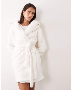 Boux Avenue Gebordelde Korte Badjas Met Capuchon - Wit