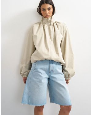 TOPSHOP Pleated Funnel Neck Anorak - Blue