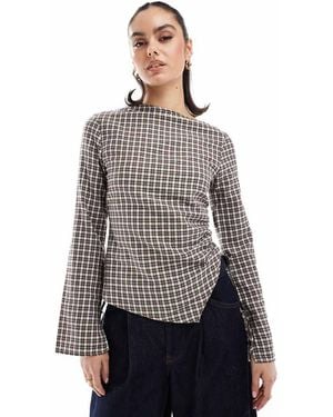 Pull&Bear Longline Checked Top - Grey