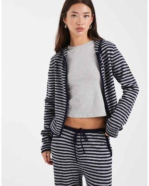 Collusion Stripe Knitted Zip Through Hoodie - Grey