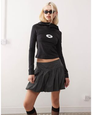 Minga London Hooded Long Sleeve Top With Logo - Black
