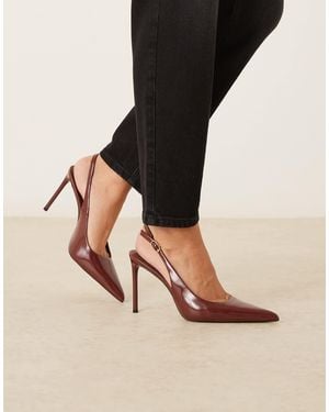 Mango Faux Leather Pointed Slingback Heeled Shoes - Red
