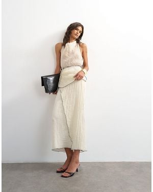 TOPSHOP Co-Ord Crinkle Wrap Midi Skirt With Contrast Stitching - White