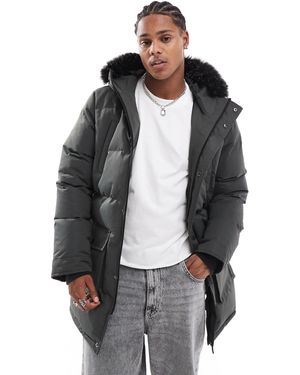 Brave Soul Parka rembourrée avec capuche en fausse fourrure - anthracite - Gris