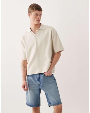 ASOS Oversized Rechte Polo Van Superzware Stof Met Textuur - Blauw
