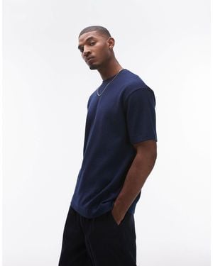 TOPMAN Oversized Fit Waffle T-shirt - Blue