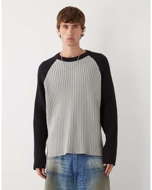 Weekday Maglione Squadrato Nero E Con Maniche Raglan - Grigio