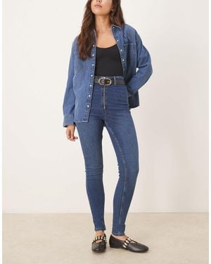 ASOS Super High Rise Skinny Jean With Zip Front - Blue