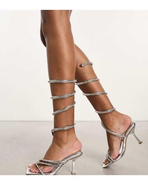 SIMMI Simmi London Wide Fit Freesia Embellished Leg Wrap Sandals - Natural