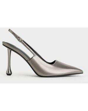 Charles & Keith Metallic Sculptural-Heel Pointed-Toe Court Shoes - White