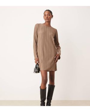JDY Tall Plisse Flute Sleeves Mini Dress - Brown