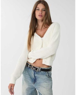 Stradivarius Button Up Knit Cardigan - White