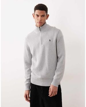 Polo Ralph Lauren Icon Logo Heavyweight Cotton Knit Half Zip Jumper - Grey