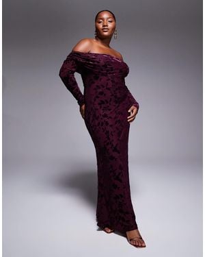 Tfnc Plus Off Shoulder Long Sleeve Maxi Dress - Purple