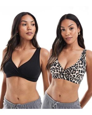 Lindex Mom 2 Pack Of Wrap Nursing Bralets - Black