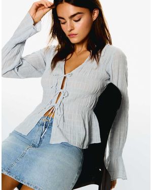 Bershka Rustic Gathered Shirt - Blue