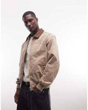 Schott Nyc Contrast Collar Canvas Bomber Jacket - Natural