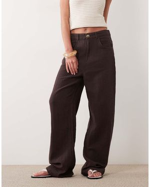 Mango 100% Cotton Cheesecloth Relaxed Trouser - Brown