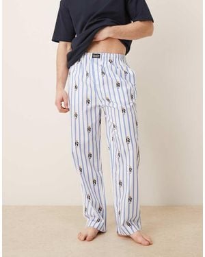 Polo Ralph Lauren Pantalones De Pijama A Rayas Azules Con Estampado Gráfico De Polo Bear De - Multicolor