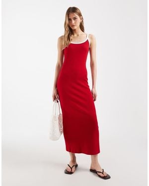 ASOS Trim Rib Midi Dress - Red