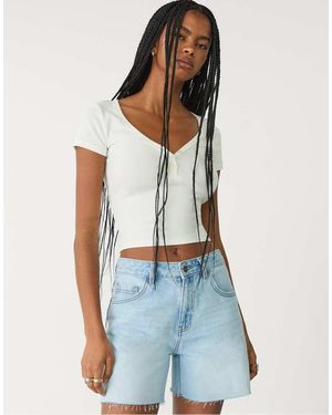 Stradivarius Denim Bermuda Shorts - White