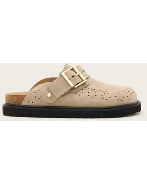 AllSaints Skye Buckle Suede Mule - Natural