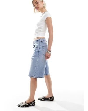Glamorous Longline Denim Shorts - Blue