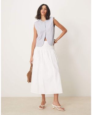 Nobody's Child Falda Midi Blanca De Estilo Boho Con Cintura Fruncida Thelma De - Neutro