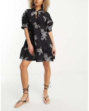 Accessorize Embroidered Mini Throwover Beach Summer Dress - Black