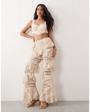 ASOS Co-ord Ruffle Detail Wide Leg Trousers - Natural