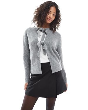 Pieces Reversable Tie Front Cardigan - Gray