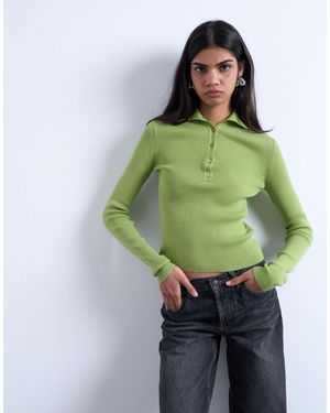 TOPSHOP Knitted Rib Collar Polo - Green