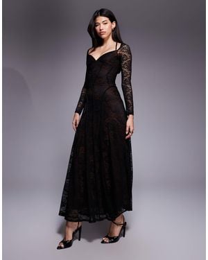 ASOS Robe longue en dentelle à manches longues avec coutures apparentes - Bleu