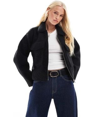 ONLY Boxy Zip Through Boucle Jacket - Blue