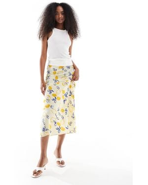 Wednesday's Girl Lemon Print Bias Cut Midaxi Skirt - Metallic