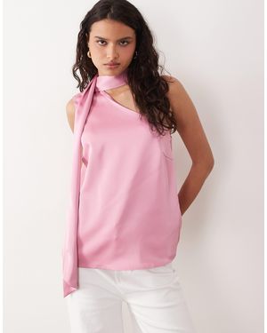 Y.A.S Satin One Shoulder Top With Scarf Detail - Pink