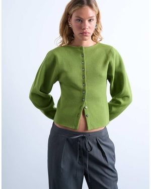 TOPSHOP Knitted Compact Balloon Sleeve Cardigan - Green