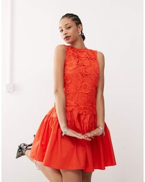 Amy Lynn Cutwork Lace Mini Dress - Red