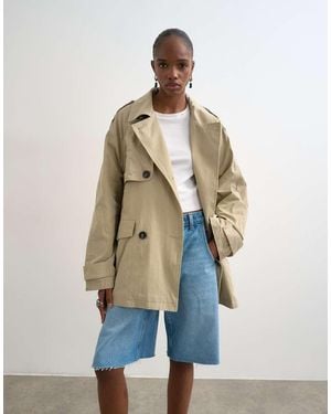 TOPSHOP Gabardina Corta Con Cinturón De -Neutro - Blanco