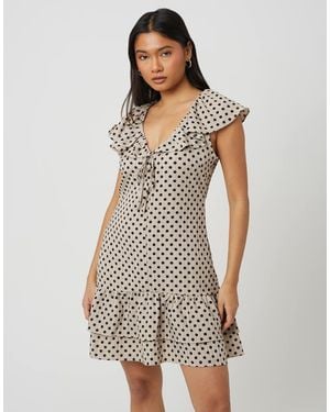 Brave Soul Polka Dot Mini Dress With Frill Detail - White