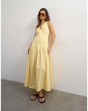TOPSHOP Poplin Structured Dropped Waist Maxi Dress - Natural