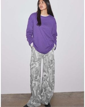 Stradivarius T-Shirt Oversize A Maniche Lunghe - Viola