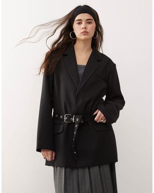Collusion Oversized Cinched Waist Belt Blazer - Black