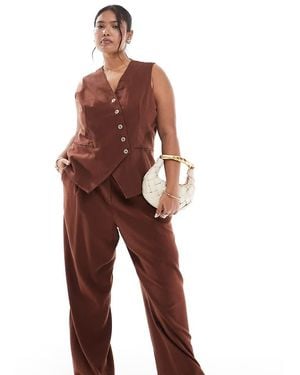 Vero Moda Linen Touch Pleat Front Wide Leg Trouser Co-ord - Brown