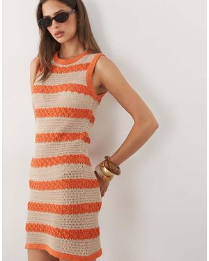 ASOS Vestido Corto A Rayas De Punto De Croché - Naranja