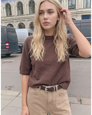 Vero Moda Boxy Fit Soft Knitted Short Sleeve Top - Brown