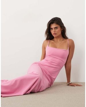 ASOS Square Neck Maxi With Open Lace Up Back - Pink