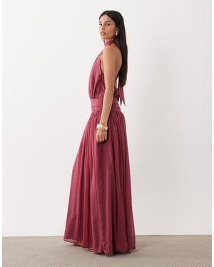 ASOS Chiffon Scarf Detail Halter Maxi Dress - Pink