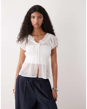 Collusion Blusa A Maniche Corte Bianca Con Finiture A Volant - Bianco