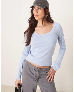 Abercrombie & Fitch Top A Maniche Lunghe Azzurro A Coste Con Scollo Rotondo - Bianco
